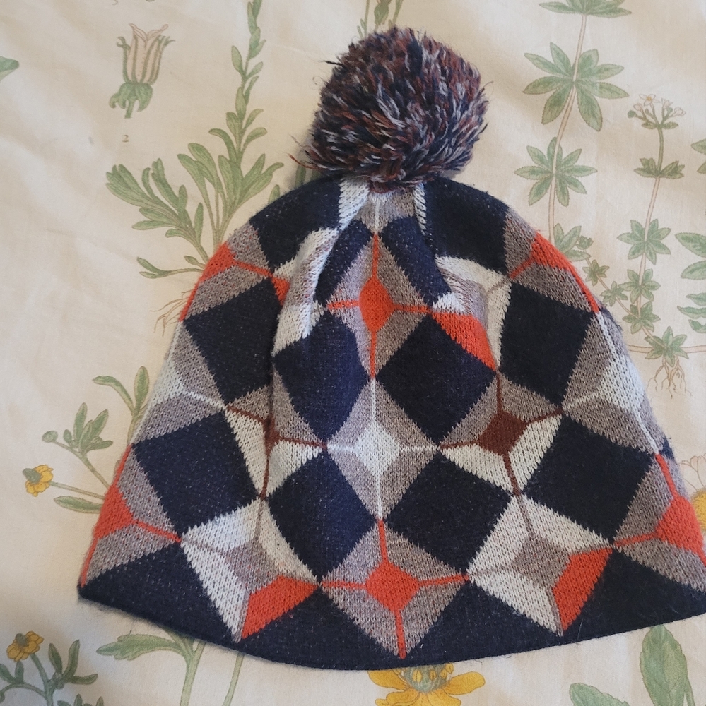 Bula Plaid Diamond Pattern Beanie Pom Hat